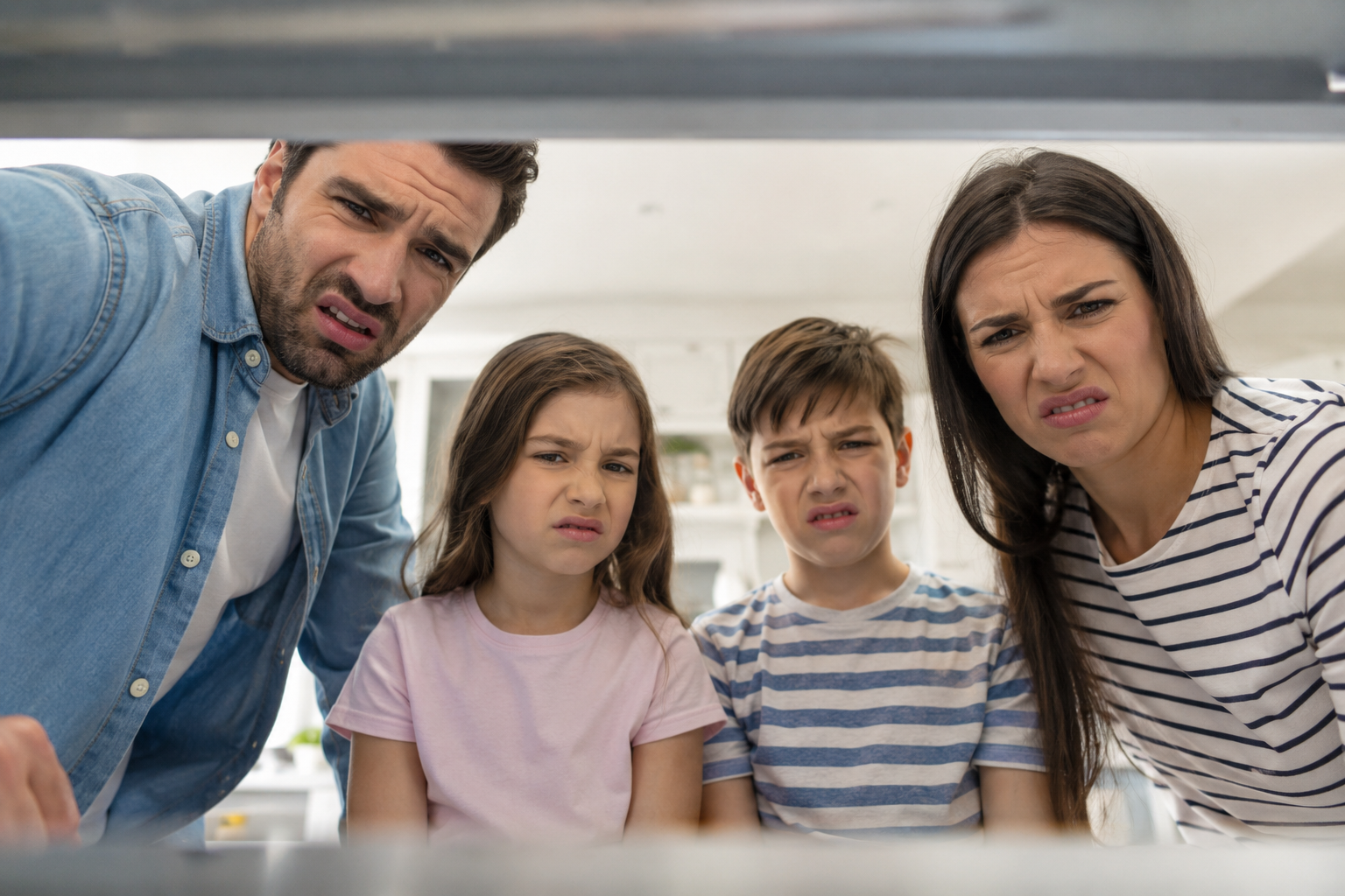 Famiglia che apre il frigo